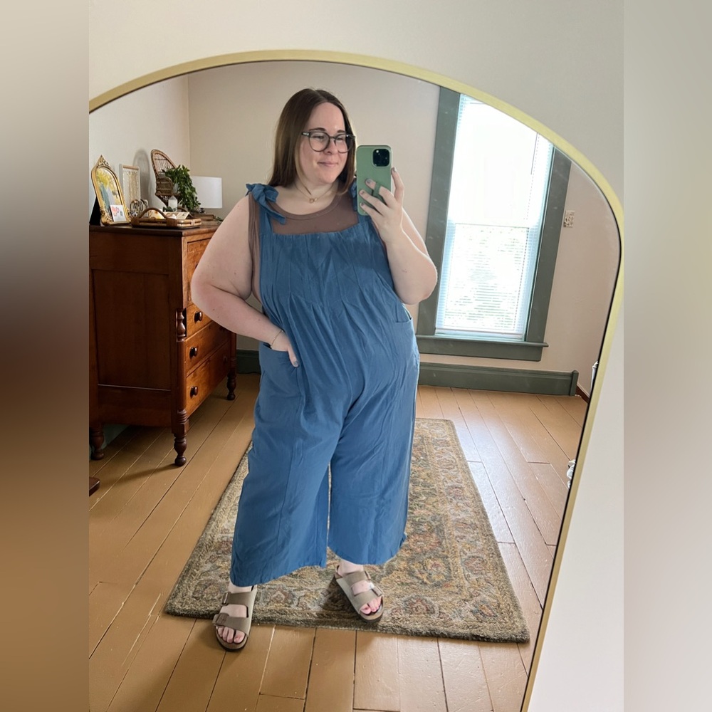 3X Bloomchic Bow Cotton Overalls